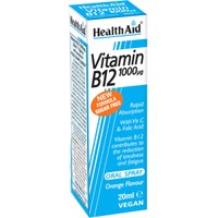 Health Aid Vitamin B12 1000μg Spray 20ml - Συμπλήρωμα Διατροφής Βιταμίνης B12 για τη Φυσιολογική Λειτουργία του Νευρικού Συστήματος & Σωστή Αιμοποίηση με Γεύση Πορτοκάλι σε Μορφή Spray