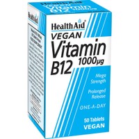 Health Aid Vitamin B12 1000μg 50tabs - Συμπλήρωμα Διατροφής Βιταμίνης Β12 Βραδείας Αποδέσμευσης για την Φυσιολογική Λειτουργία του Νευρικού Συστήματος & Σωστή Αιμοποίηση