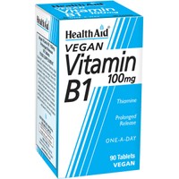 Health Aid Vegan Vitamin B1 100mg 90tabs - Συμπλήρωμα Διατροφής Βιταμίνης Β1 (Θειαμίνης) Βραδείας Αποδέσμευσης Φυτικής Προέλευσης για την Καλή Λειτουργία του Νευρικού Συστήματος & Ενέργεια Κατά της Κούρασης & Κόπωσης