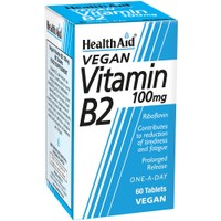 Health Aid Vegan Vitamin B2 100mg 60tabs - Συμπλήρωμα Διατροφής Βιταμίνης Β2 (Ριβολφαβίνη) Βραδείας Αποδέσμευσης Φυτικής Προέλευσης για την Παραγωγή Ενέργειας & τη Σωστή Λειτουργία του Μεταβολισμού