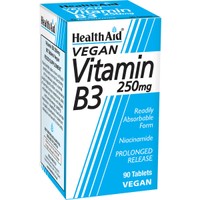 Health Aid Vitamin B3 (Niacin) 250mg 90tabs - Συμπλήρωμα Διατροφής Βιταμίνης Β3 (Νιασίνης) για Έλεγχο της Χοληστερόλης, Καλή Υγεία του Δέρματος & του Νευρικού Συστήματος