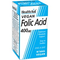 Health Aid Vegan Folic Acid 400μg 90tabs - Συμπλήρωμα Διατροφής Φολικού Οξέος (Βιταμίνη Β9) Βραδείας Αποδέσμευσης Φυτικής Προέλευσης για την Υποστήριξη μιας Υγιούς Εγκυμοσύνης