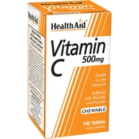 Health Aid Vitamin C 500mg 100 Chew.tabs - Συμπλήρωμα Διατροφή Βιταμίνης C για Ενίσχυση του Ανοσοποιητικού με Φυσική Γεύση