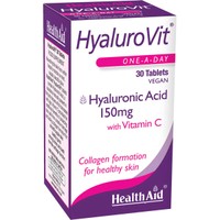 Health Aid HyaluroVit 150mg 30tabs - Συμπλήρωμα Διατροφής με Υαλουρονικό Οξύ & Βιταμίνη C για Αύξηση της Παραγωγής Κολλαγόνου, Γέμισμα των Ρυτίδων & Ενίσχυση του Χόνδρου των Αρθρώσεων