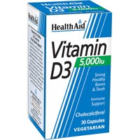 Health Aid Vitamin D3 5000iu 30caps - Συμπλήρωμα Διατροφής Βιταμίνης D3 για την Καλή Υγεία των Οστών, Δοντιών & Ενίσχυση του Ανοσοποιητικού