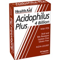 Health Aid Acidophilus Plus 4 Billion with FOS 30caps - Συμπλήρωμα Διατροφής Προβιοτικών Στελεχών & Πρεβιοτικών για την Ενίσχυση της Εντερικής Χλωρίδας & Αντιμετώπιση Γαστροπεπτικών Διαταραχών