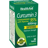 Health Aid Curcumin 3 600mg 30tabs - Συμπλήρωμα Διατροφής Εκχυλίσματος Κουρκουμά & Μαύρου Πιπεριού Κατά της Δυσπεψίας με Ισχυρές Αντιφλεγμονώδεις & Αντιοξειδωτικές Ιδιότητες