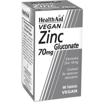 Health Aid Vegan Zinc Gluconate 70mg 90tabs - Συμπλήρωμα Διατροφής Ψευδαργύρου Γλυκονικής Μορφής Φυτικής Προέλευσης για την Ενίσχυση του Ανοσοποιητικού & την Καλή Υγεία των Οστών & Δοντιών