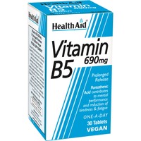 Health Aid Vitamin B5 690mg 30tabs - Συμπλήρωμα Διατροφής Παντοθενικού Οξέος Βραδείας Αποδέσμευσης για Μείωση Κούρασης & Νοητική Διαύγεια