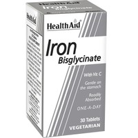 Health Aid Iron Bisglycinate 30tabs - Συμπλήρωμα Διατροφής Σιδήρου Δισγλυκινικής Μορφής & Βιταμίνης C Παρατεταμένης Αποδέσμευσης Μέγιστης Απορρόφησης Κατά της Χρόνιας Κόπωσης για την Καλή Λειτουργία του Αιμοποιητικού