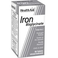 Health Aid Iron Bisglycinate 90tabs - Συμπλήρωμα Διατροφής Σιδήρου Δισγλυκινικής Μορφής & Βιταμίνης C Παρατεταμένης Αποδέσμευσης Μέγιστης Απορρόφησης Κατά της Χρόνιας Κόπωσης για την Καλή Λειτουργία του Αιμοποιητικού