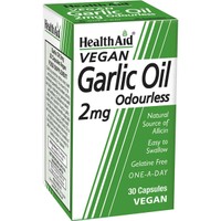 Health Aid Vegan Garlic Oil Odourless 2mg 30caps - Συμπλήρωμα Διατροφής Άοσμου Έλαιου Σκόρδου για την Καλή Υγείας της Καρδιάς & του Κυκλοφορικού, Ενίσχυση του Ανοσοποιητικού Συστήματος, Βελτίωση της Πέψης & Διατήρηση της Χοληστερόλης σε Υγιή Επίπεδα