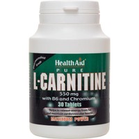 Health Aid L-Carnitine 550mg with Vitamin B6 & Chromium 30tabs - Συμπλήρωμα Διατροφής Αμινοξέος Καρνιτίνης, Βιταμίνης Β6 & Χρωμίου για την Υποστήριξη του Μεταβολισμού & την Ενίσχυση της Παραγωγής Ενέργειας μέσω των Λιπαρών Οξέων σε Κυτταρικό Επίπεδο