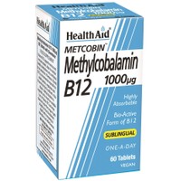 Health Aid Metcobin Methylcobalamin B12 1000μg 60tabs - Συμπλήρωμα Διατροφής Βιταμίνης Β12 σε Υπογλώσσια Δισκία με Γεύση Φραγκοστάφυλο