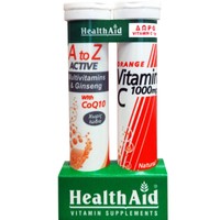 Health Aid Promo Α to Ζ Active Multivitamins & Ginseng with CoQ10 20 Effer.tabs & Δώρο Vitamin C 1000mg 20 Effer.tabs - Συμπλήρωμα Διατροφής Πολυβιταμινών, Μετάλλων, Εκχυλίσματος Βοτάνων & Συνενζύμου Q10 για Ενέργεια & Τόνωση με Γεύση Tutti-Fruti & Βιταμίνη C για Ενίσχυση του Ανοσοποιητικού με Γεύση Πορτοκάλι