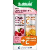 Health Aid Promo Cranberry 500mg Plus Vitamin C 100mg Natural Flavor 20 Effer.tabs & Vitamin C 1000mg Orange 20 Effer.tabs - Συμπλήρωμα Διατροφής Εκχυλίσματος Cranberry & Βιταμίνης C για Αντιμετώπιση Λοιμώξεων του Ουροποιητικού & Ενίσχυση Ανοσοποιητικού με Φυσική Γεύση & Συμπλήρωμα Διατροφής Βιταμίνης C για Ενίσχυση του Ανοσοποιητικού με Γεύση Πορτοκάλι