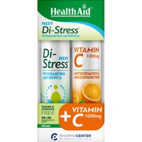 Health Aid Promo Di-Stress Fizzy Lemon - Pineapple 20 Effer.tabs & Vitamin C 1000mg Orange 20 Effer.tabs - Συμπλήρωμα Διατροφής με Εκχύλισμα Βοτάνων, Μαγνήσιο & Βιταμίνη Β6 για Αντιμετώπιση του Άγχους & του Στρες με Γεύση Λεμόνι - Ανανάς &  Συμπλήρωμα Διατροφής Βιταμίνης C για Ενίσχυση του Ανοσοποιητικού με Γεύση Πορτοκάλι