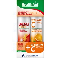 Health Aid Promo Energy Forte Tropical Fruits 20 Effer.tabs & Vitamin C 1000mg Orange 20 Effer.tabs - Συμπλήρωμα Διατροφής Βιταμινών, Ενζύμων & Εκχυλίσματος Βοτάνων για Ενέργεια & Τόνωση με Γεύση Τροπικά Φρούτα & Συμπλήρωμα Διατροφής Βιταμίνης C για Ενίσχυση του Ανοσοποιητικού με Γεύση Πορτοκάλι