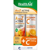 Health Aid Promo AtoZ Active Multivitamin Tropical Fruits 20 Effer.tabs & Vitamin C 1000mg Orange 20 Effer.tabs - Συμπλήρωμα Διατροφής Βιταμινών, Ενζύμων, Μετάλλων & Εκχυλίσματος Βοτάνων για Ενέργεια & Τόνωση Όλη τη Μέρα με Γεύση Τροπικά Φρούτα & Συμπλήρωμα Διατροφής Βιταμίνης C για Ενίσχυση του Ανοσοποιητικού με Γεύση Πορτοκάλι