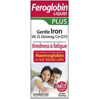 Vitabiotics Feroglobin Liquid Plus Gentle Iron, Vit D, Ginseng, CoQ10, 200ml - Συμπλήρωμα Διατροφής Σιδήρου σε Υγρή Μορφή Κατά της Κόπωσης με Γεύση Μέλι & Πορτοκάλι