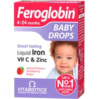 Vitabiotics Feroglobin Baby Drops Iron, Vit C & Zinc 4-24 Months 30ml - Συμπλήρωμα Διατροφής για Παιδιά με Σίδηρο, Βιταμίνη C & Ψευδάργυρο σε Υγρή Μορφή για Φυσιολογική Γνωστική Ανάπτυξη