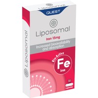 Quest LiposomaI Iron 15mg 30caps - Συμπλήρωμα Διατροφής Σιδήρου Λιποσωμικής Μορφής Αυξημένης Απορρόφησης & Βιοδιαθεσιμότητας για την Αντιμετώπισης της Αναιμίας Κατά της Κούρασης & Κόπωσης