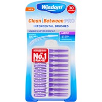 Wisdom Clean Between Pro Interdental Brushes 30 Τεμάχια - Large Purple - Μεσοδόντια Βουρτσάκια με Εργονομικό Σχήμα για Εύκολη Πρόσβαση & στα Πίσω Δόντια