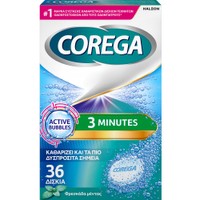 Corega 3 Minutes 36 Effer.tabs - Καθαριστικά Δισκία για Τεχνητές Οδοντοστοιχίες με Φρεσκάδα Μέντας
