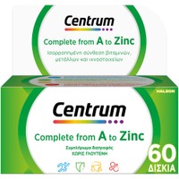 Centrum Complete A to Zinc 60tabs - Συμπλήρωμα Διατροφής με Βιταμίνες, Μέταλλα & Ιχνοστοιχεία για Ενέργεια, Ενίσχυση του Ανοσοποιητικού με Αντιοξειδωτικές Ιδιότητες
