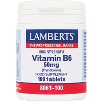 Lamberts Vitamin B6 50mg, 100tabs - Συμπλήρωμα Διατροφής Βιταμίνης Β6 για την Καλή Υγεία του Καρδιαγγειακού Συστήματος & τη Μείωση Κατακράτησης Κατά τη Διάρκεια της Περιόδου