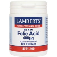 Lamberts Folic Acid 400μg, 100tabs - Συμπλήρωμα Διατροφής Φολικού Οξέως που Συμβάλει στη Σωστή Σύνθεση της Γενετικής Πληροφορίας για μια Ομαλή Εγκυμοσύνη