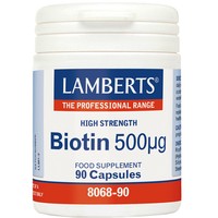 Lamberts Biotin 500μg, 90caps - Συμπλήρωμα Διατροφής Βιοτίνης που Συμβάλλει στη Φυσιολογική Λειτουργία του Νευρικού Συστήματος & στην Υγεία των Μαλλιών του Δέρματος & Νυχιών