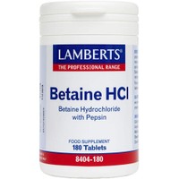 Lamberts Betaine HCI 180tabs - Συμπλήρωμα Διατροφής για την Αποκατάσταση της Μειωμένης Οξύτητας του Στομάχου Κατά της Δυσπεψίας