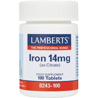 Lamberts Iron 14mg, 100tabs - Συμπλήρωμα Διατροφής Σιδήρου σε Κιτρική Μορφή Κατάλληλο για Άτομα με Γαστρεντερικές Διαταραχές Άμεσης Απορρόφησης