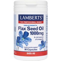 Lamberts Flax Seed Oil 1000mg, 90caps - Συμπλήρωμα Διατροφής με Έλαιο Λιναρόσπορου Πλούσιο σε Ωμέγα 3 για την Καλή Υγεία του Καρδιαγγειακού Συστήματος