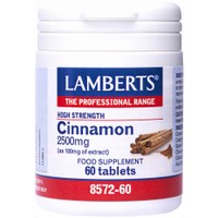 Lamberts Cinnamon 2500mg, 60tabs - Συμπλήρωμα Διατροφής Εκχυλίσματος Κανέλας για τη Ρύθμιση των Επιπέδων της Γλυκόζης στο Αίμα με Αντιοξειδωτικές Ιδιότητες που Βοηθά Κατά την Πέψη