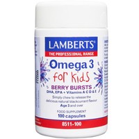 Lamberts Omega 3 for Kids Berry Bursts 100caps - Συμπλήρωμα Διατροφής για Παιδιά από 3 Ετών με Ω3 & Βιταμίνες για τη Σωστή Ανάπτυξη του Εγκεφάλου σε Μασώμενη Κάψουλα με Γεύση Φραγκοστάφυλο