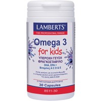 Lamberts Omega 3 for Kids Berry Bursts 30caps - Συμπλήρωμα Διατροφής για Παιδιά από 3 Ετών με Ω3 & Βιταμίνες για τη Σωστή Ανάπτυξη του Εγκεφάλου σε Μασώμενη Κάψουλα με Γεύση Φραγκοστάφυλο