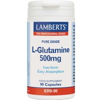 Lamberts L-Glutamine 500mg, 90caps - Συμπλήρωμα Διατροφής Γλουταμίνης για Μυϊκή Αποκατάσταση Κατά Εντερικών Φλεγμονών
