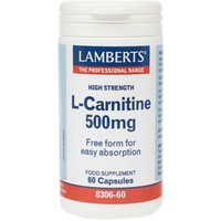 Lamberts L-Carnitine 500mg, 60caps - Συμπλήρωμα Διατροφής για Έλεγχο Επιπέδων Λίπους & Αποκατάσταση μετά από Έντονη Αθλητική Προπόνηση