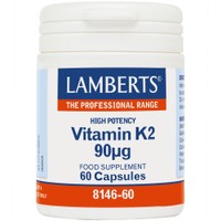 Lamberts Vitamin K2 90μg, 60caps - Συμπλήρωμα Διατροφής Βιταμίνης Κ2 που Βοηθά στη Φυσιολογική Πήξη του Αίματος & τη Διατήρηση της Υγείας των Οστών