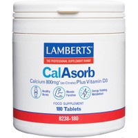 Lamberts CalAsorb Calcium 800mg & Vitamin D3 6μg, 180tabs - Συμπλήρωμα Διατροφής Ασβεστίου σε Κιτρική Μορφή με Βιταμίνη D3 για Μέγιστη Απορρόφηση για την Καλή Υγειά των Οστών