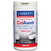 Lamberts CalAsorb Calcium 800mg & Vitamin D3 6μg, 60tabs - Συμπλήρωμα Διατροφής Ασβεστίου σε Κιτρική Μορφή με Βιταμίνη D3 για Μέγιστη Απορρόφηση για την Καλή Υγειά των Οστών