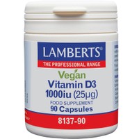 Lamberts Vegan Vitamin D3 1000iu, 90caps - Συμπλήρωμα Διατροφής με Βιταμίνη D3 για την Καλή λειτουργία των Οστών & Ανοσοποιητικού Ειδικά Σχεδιασμένο για Χορτοφάγους
