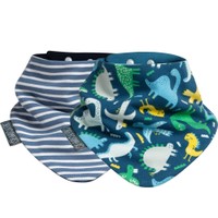 Cheeky Chompers 2m+ Neckerbib 2 Τεμάχια, Κωδ 88788 - Dino & Stripes - Υφασμάτινη Σαλιάρα Διπλής Όψεως με Ρυθμιζόμενο Κουμπί