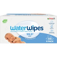 WaterWipes Baby Wipes 0m+, 540 Τεμάχια (9x60 Τεμάχια) - Άοσμα Μωρομάντηλα Καθαρισμού με 99.9% Νερό & 0.01% Εκχύλισμα από Σπόρους Γρκέιπφρουτ
