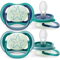 Philips Avent Ultra Air Nighttime Silicone Soother 6-18m Πετρόλ - Μπλε Σκούρο Τεμάχια, Κωδ SCF376/07 - Ορθοδοντική Πιπίλα Σιλικόνης που Λάμπει στο Σκοτάδι