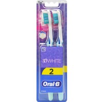 Oral-B 3D White Duo Medium Toothbrush Γαλάζιο 2 Τεμάχια - Μέτρια Χειροκίνητη Οδοντόβουρτσα για Ενήλικες