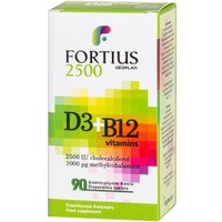 Geoplan Fortius Vitamins D3 2500IU & B12 1000μg 90Disp.tabs - Συμπλήρωμα Διατροφής Βιταμίνης D3 & B12 για Ενίσχυση του Ανοσοποιητικού, Καλή Λειτουργία του Νευρικού Συστήματος, Ενέργεια & Τόνωση