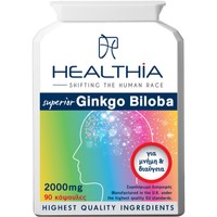 Healthia Superior Ginkgo Biloba 2000mg, 90caps - Συμπλήρωμα Διατροφής Εκχυλίσματος Ginkgo Biloba & Βιταμινών Συμπλέγματος Β για Ενίσχυση της Μνήμης, Κατά της Πνευματικής Κόπωσης & Καλή Λειτουργία του Νευρικού Συστήματος